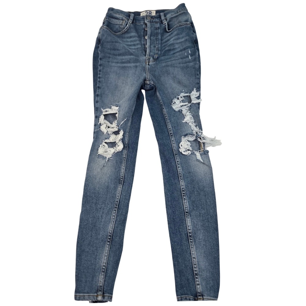 We The Free Womens Jeans Size 28 High Rise Button‎ Fly Thrashed Distressed Blue